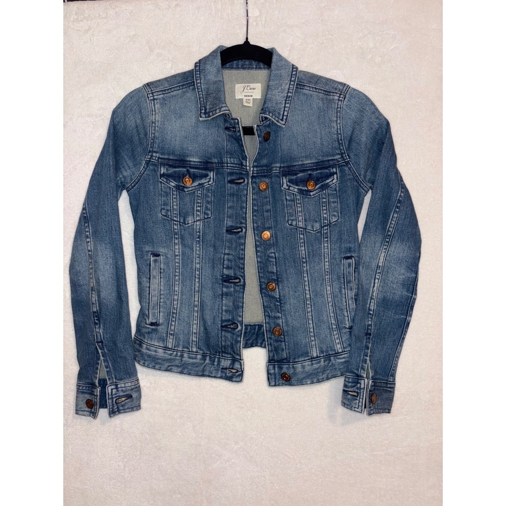 J.Crew Trademark Women Medium Wash Blue Denim Trucker Jacket XXS cotton‎ blend